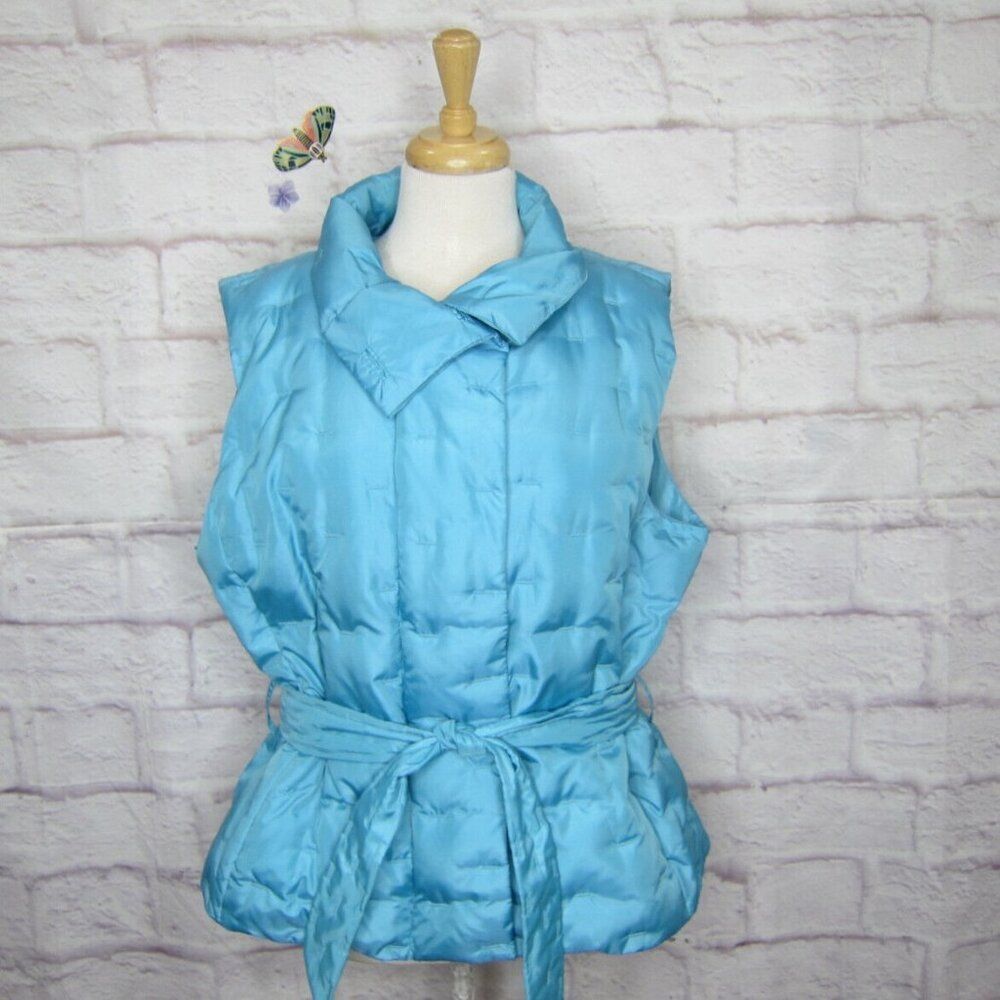 Talbots Women's size XL Blue Puffer Vest Duck Down Full Zip Quilted